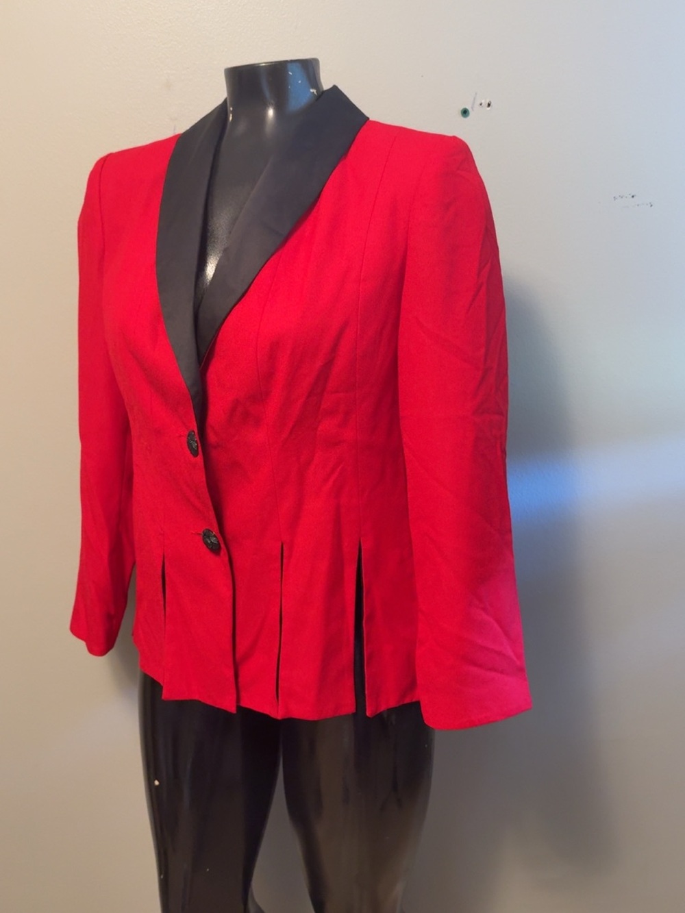 Women's Red Blazer with Black Satin Shawl Collar